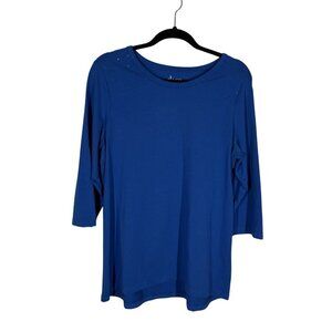 Denim & Co. Women M Blue Perfect Jersey 3/4 Sleeve Pullover Top With Stud Detail